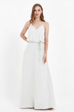 Spaghetti Straps Chiffon Bridesmaid Dress Boho Floor Length Formal Evening Dresses Gowns
