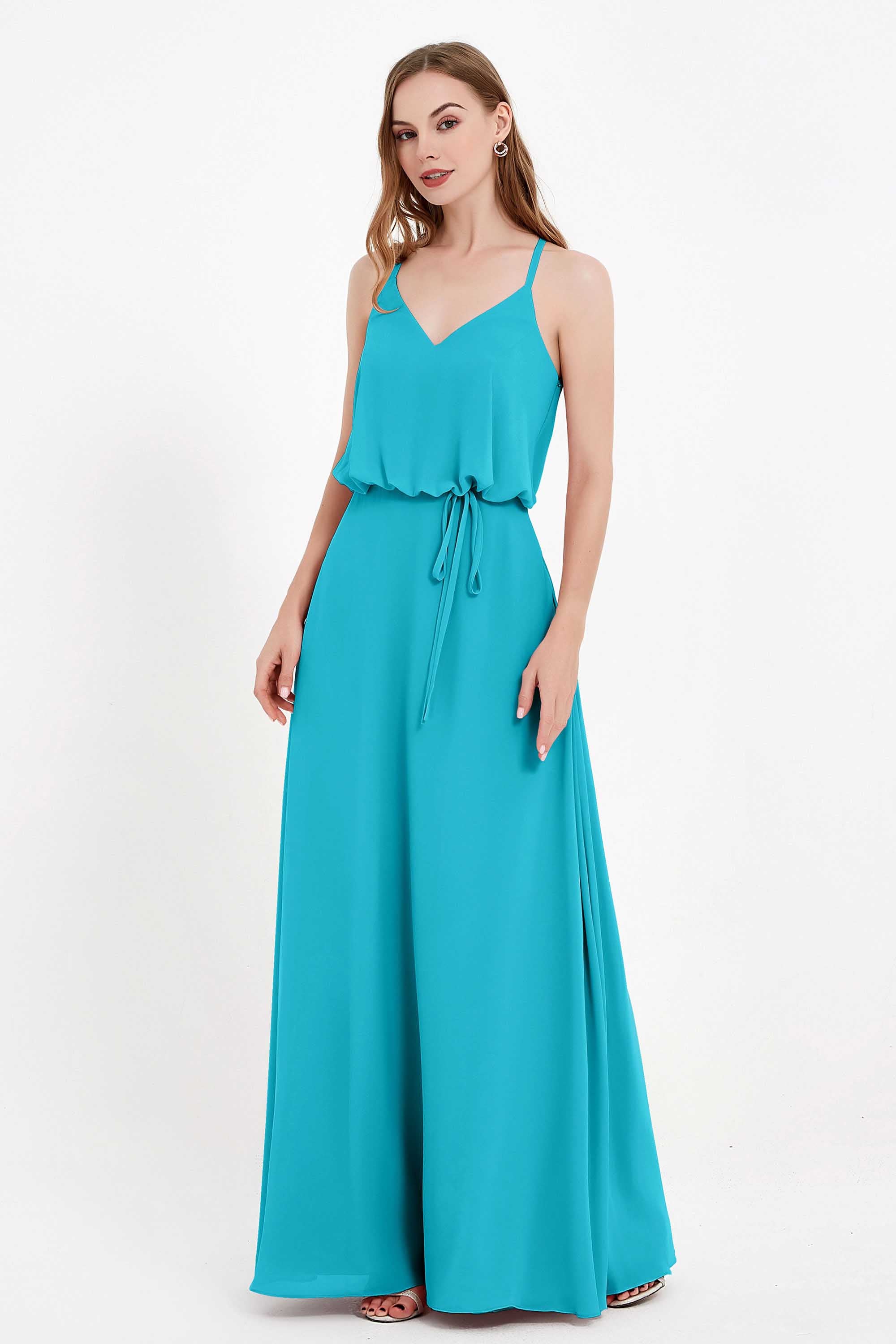 Spaghetti Straps Chiffon Bridesmaid Dress Boho Floor Length Formal Evening Dresses Gowns