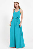 Spaghetti Straps Chiffon Bridesmaid Dress Boho Floor Length Formal Evening Dresses Gowns