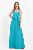 Spaghetti Straps Chiffon Bridesmaid Dress Boho Floor Length Formal Evening Dresses Gowns