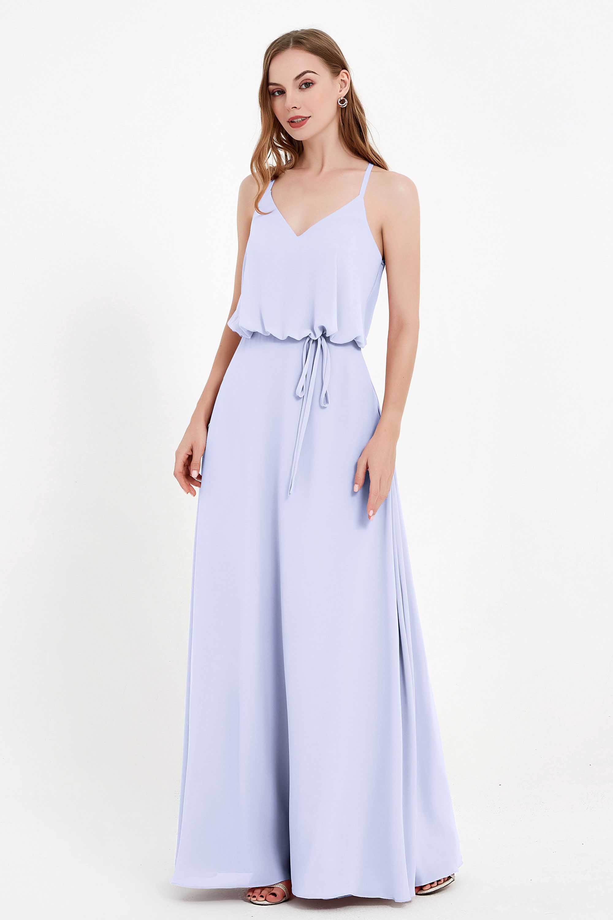 Spaghetti Straps Chiffon Bridesmaid Dress Boho Floor Length Formal Evening Dresses Gowns