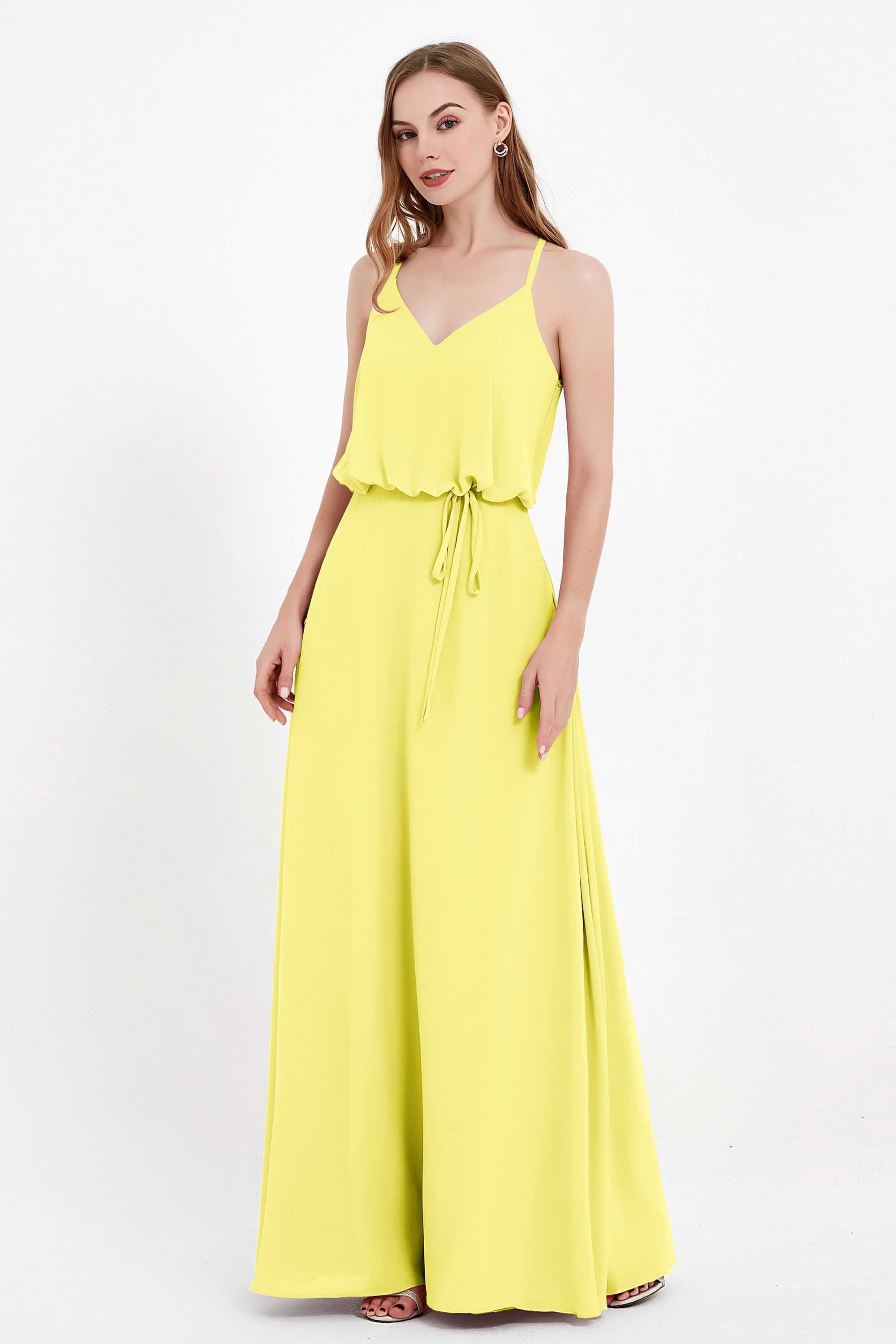 Spaghetti Straps Chiffon Bridesmaid Dress Boho Floor Length Formal Evening Dresses Gowns
