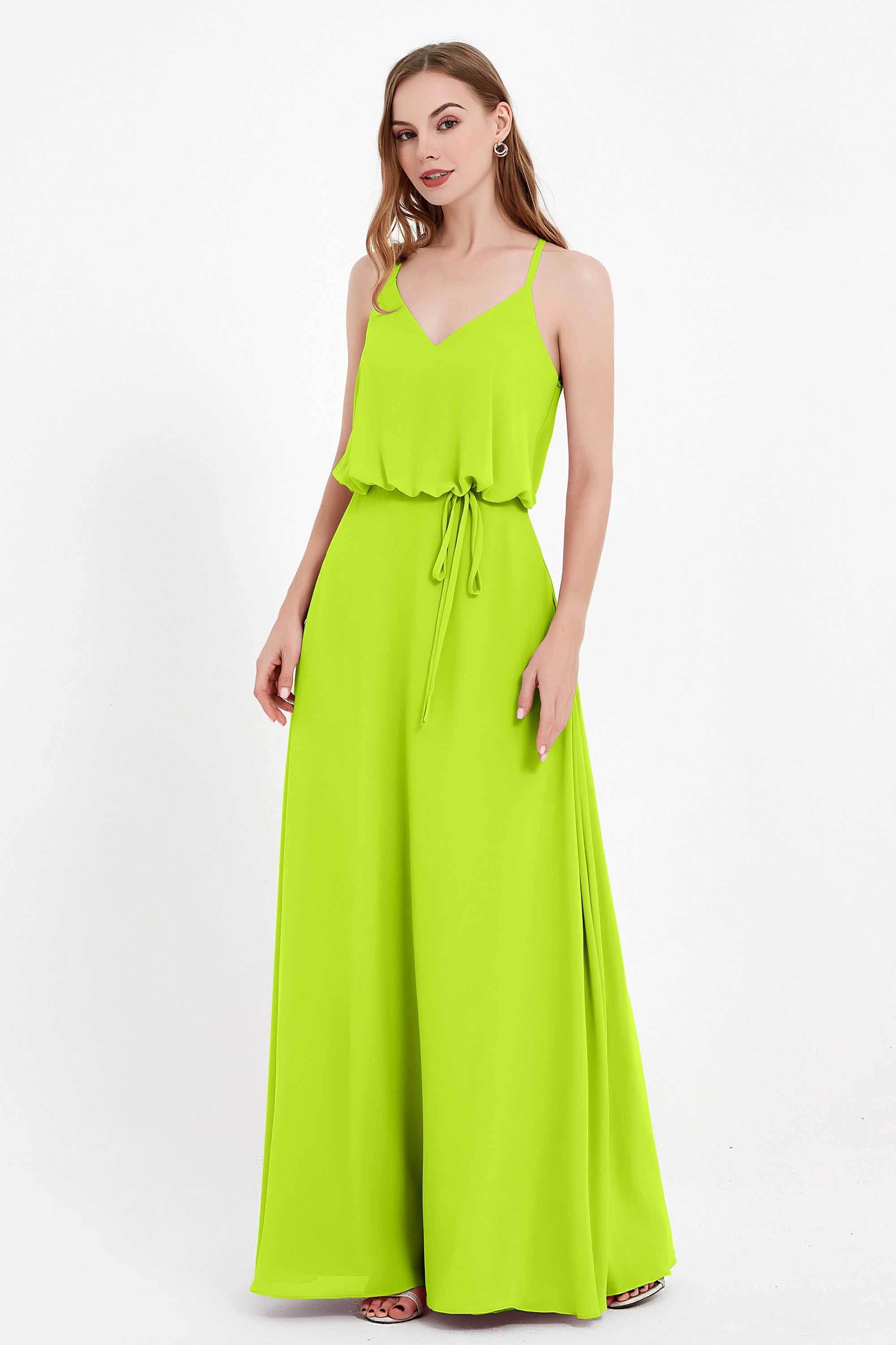 Spaghetti Straps Chiffon Bridesmaid Dress Boho Floor Length Formal Evening Dresses Gowns