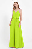 Spaghetti Straps Chiffon Bridesmaid Dress Boho Floor Length Formal Evening Dresses Gowns