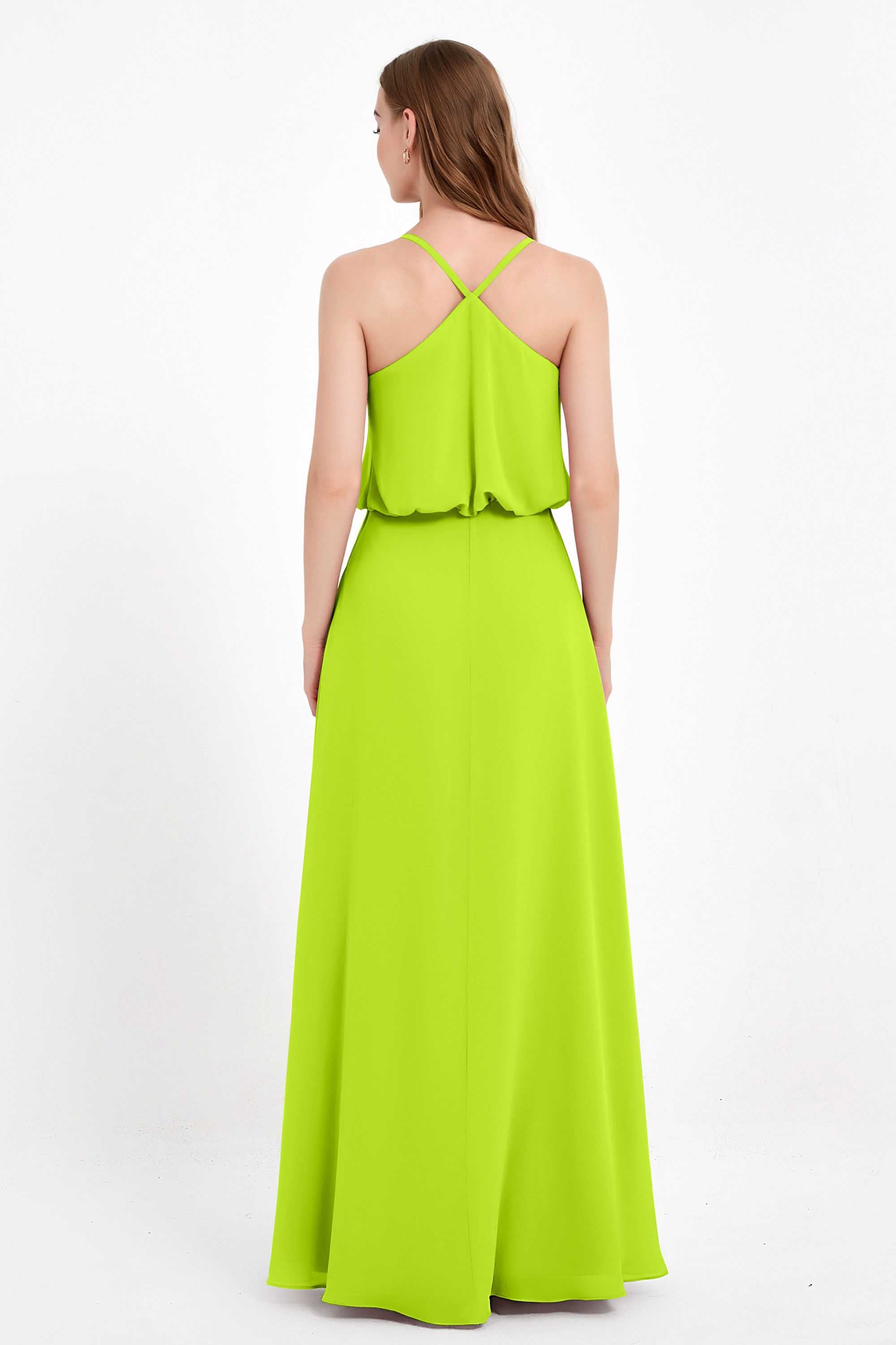 Spaghetti Straps Chiffon Bridesmaid Dress Boho Floor Length Formal Evening Dresses Gowns