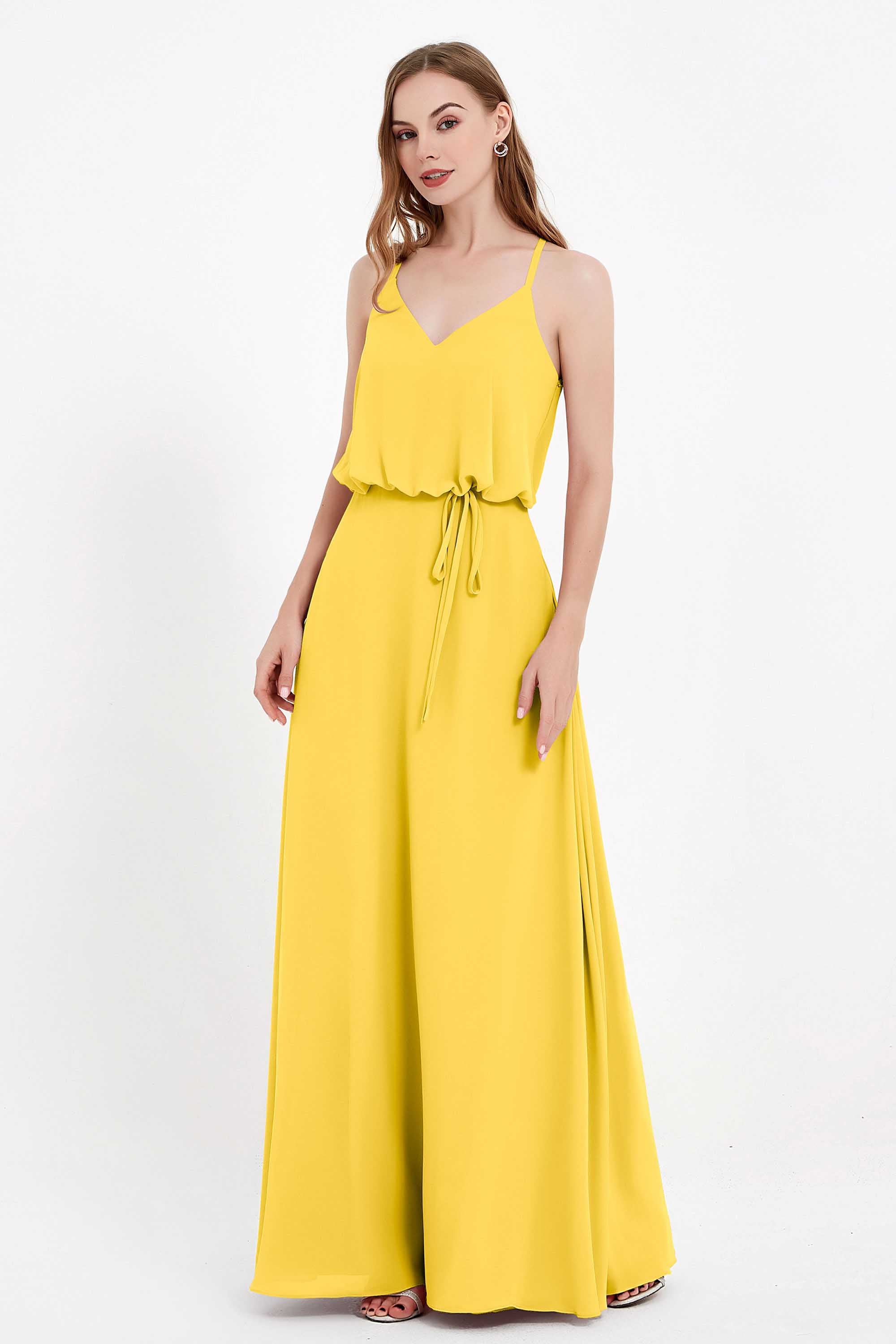 Spaghetti Straps Chiffon Bridesmaid Dress Boho Floor Length Formal Evening Dresses Gowns