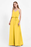 Spaghetti Straps Chiffon Bridesmaid Dress Boho Floor Length Formal Evening Dresses Gowns
