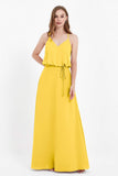 Spaghetti Straps Chiffon Bridesmaid Dress Boho Floor Length Formal Evening Dresses Gowns