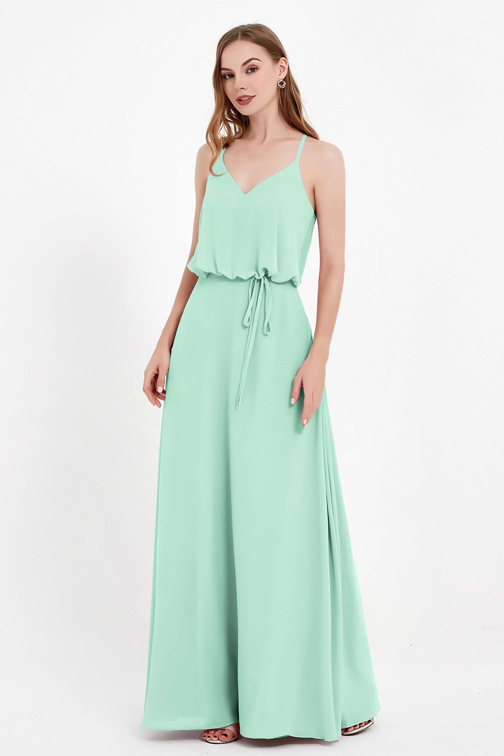 Spaghetti Straps Chiffon Bridesmaid Dress Boho Floor Length Formal Evening Dresses Gowns