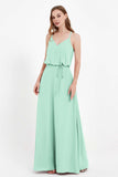 Spaghetti Straps Chiffon Bridesmaid Dress Boho Floor Length Formal Evening Dresses Gowns