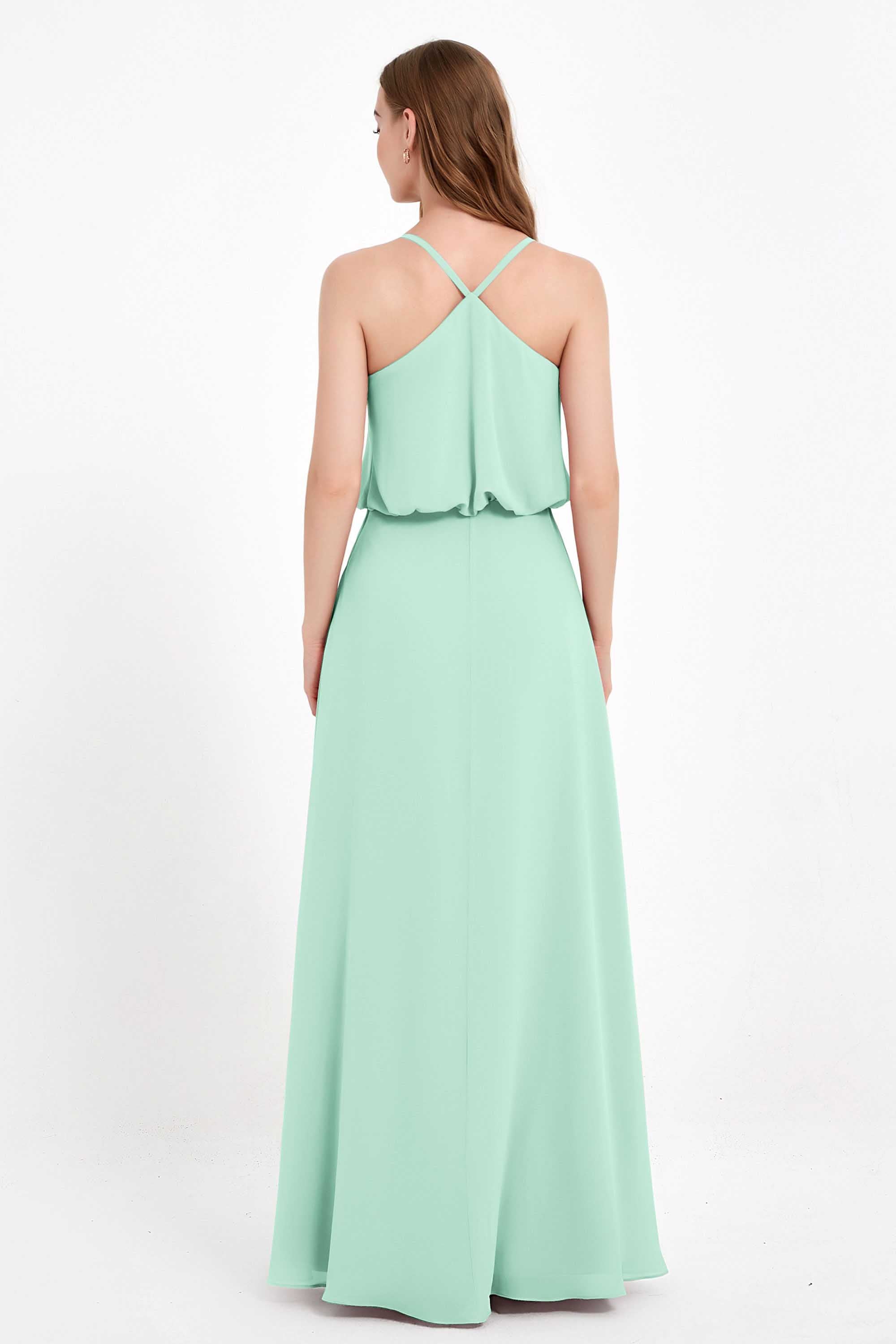 Spaghetti Straps Chiffon Bridesmaid Dress Boho Floor Length Formal Evening Dresses Gowns