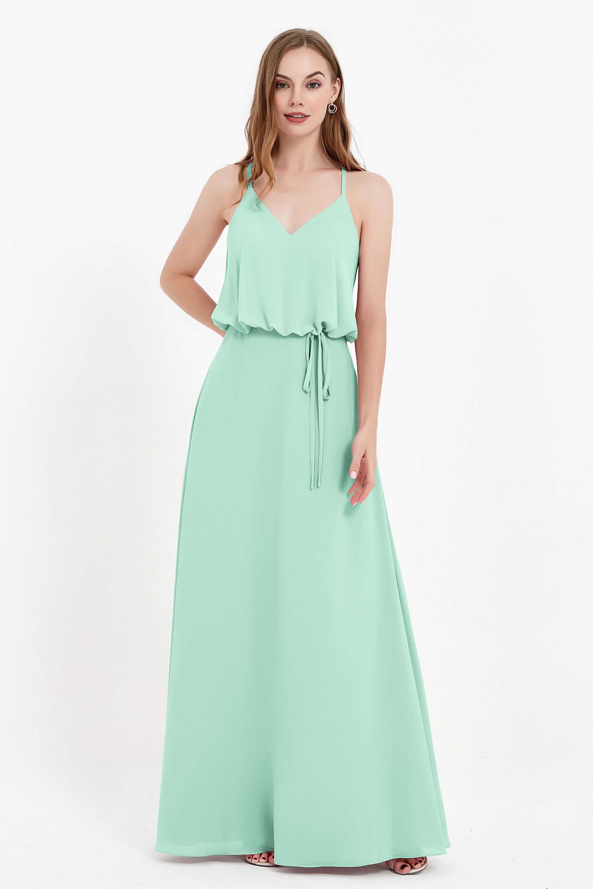 Spaghetti Straps Chiffon Bridesmaid Dress Boho Floor Length Formal Evening Dresses Gowns