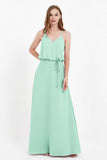 Spaghetti Straps Chiffon Bridesmaid Dress Boho Floor Length Formal Evening Dresses Gowns