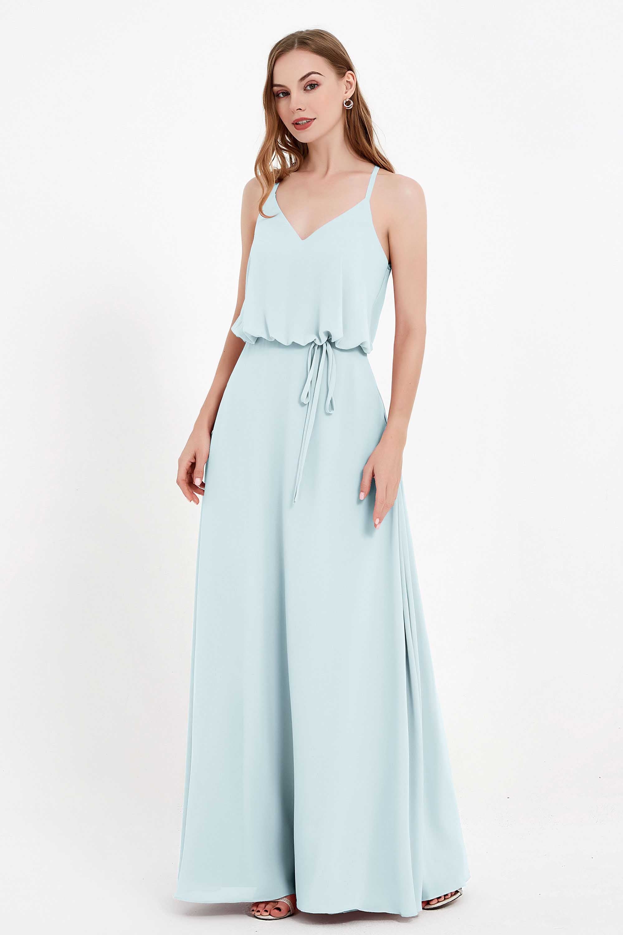 Spaghetti Straps Chiffon Bridesmaid Dress Boho Floor Length Formal Evening Dresses Gowns