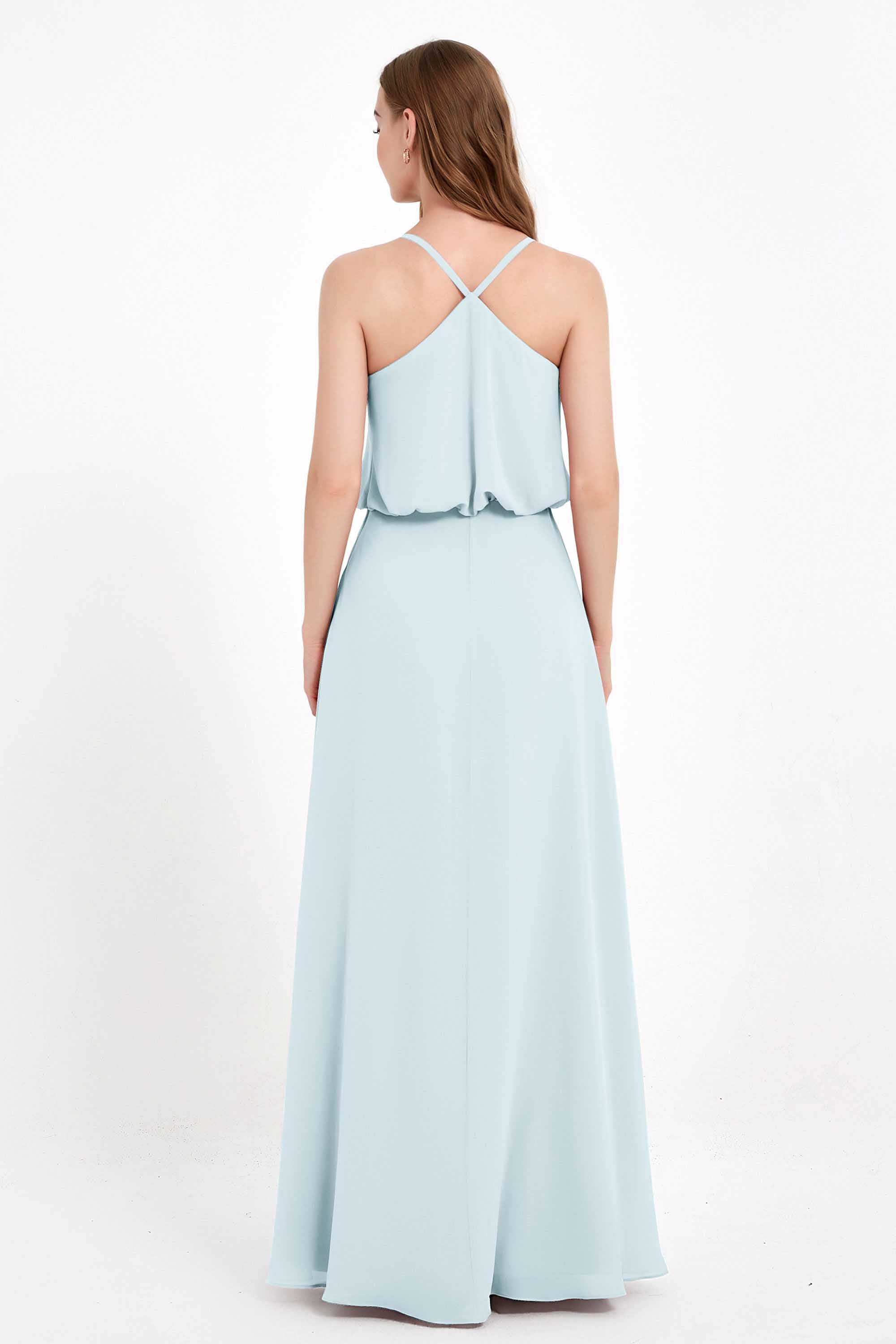 Spaghetti Straps Chiffon Bridesmaid Dress Boho Floor Length Formal Evening Dresses Gowns