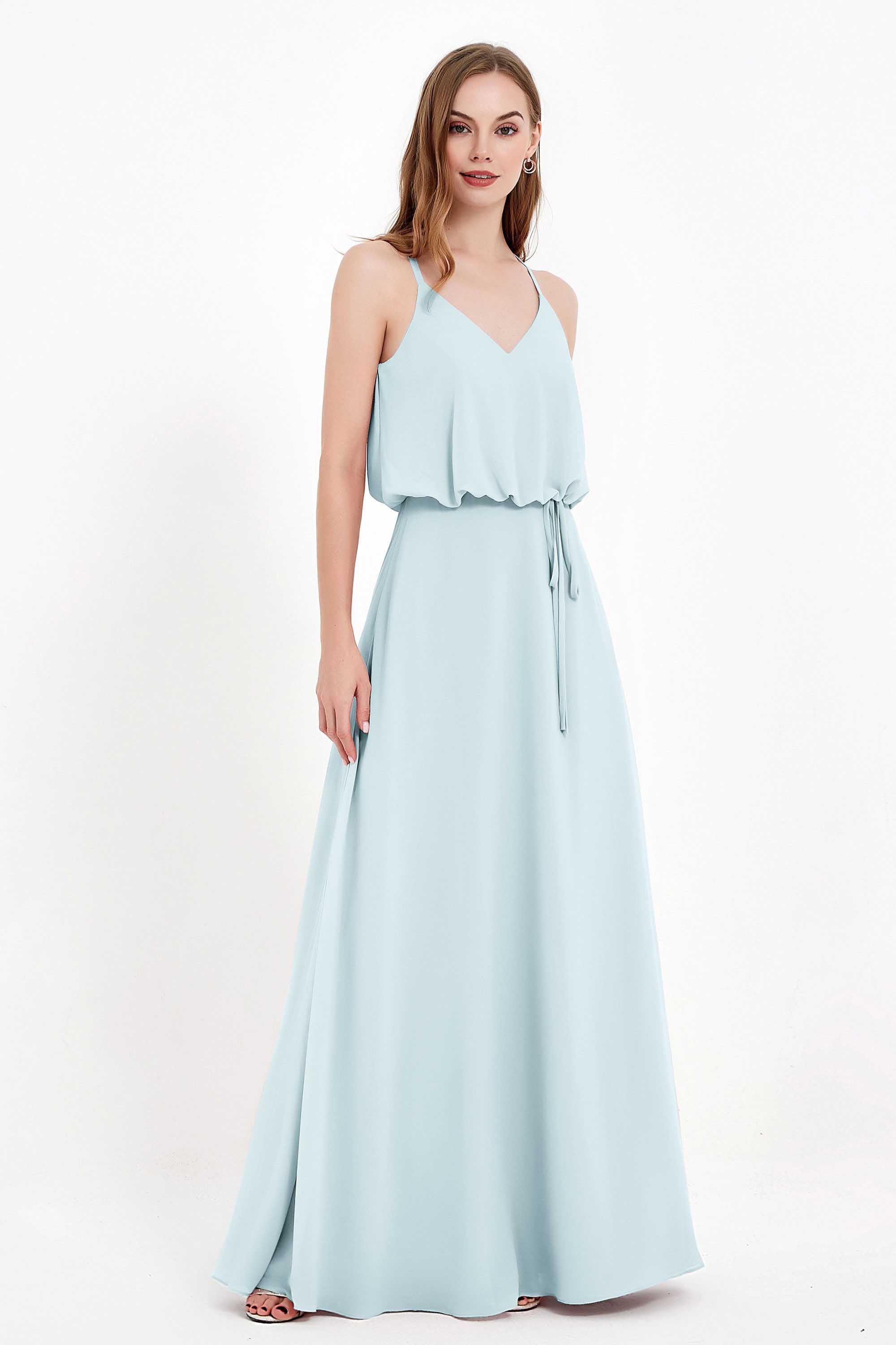 Spaghetti Straps Chiffon Bridesmaid Dress Boho Floor Length Formal Evening Dresses Gowns