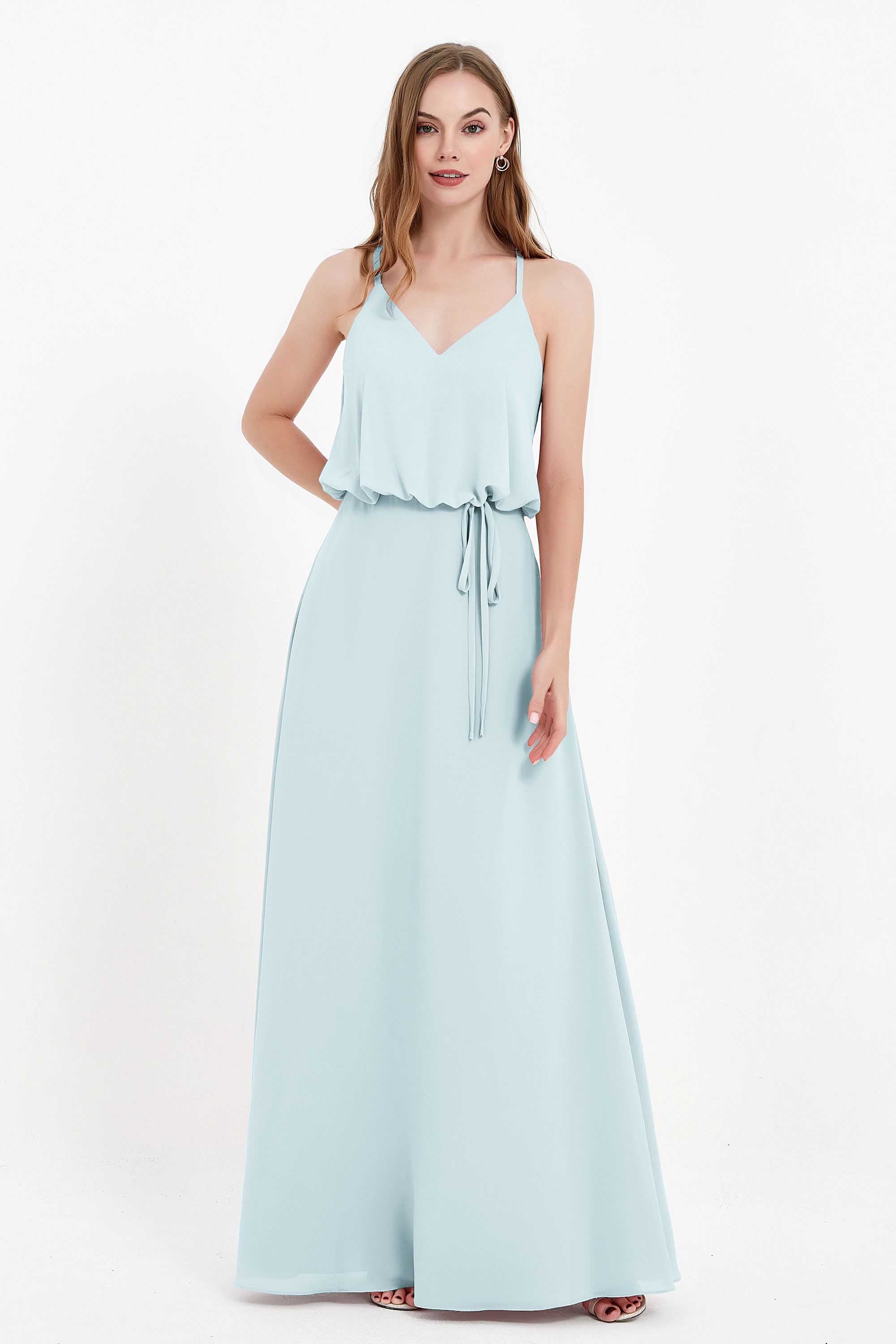 Spaghetti Straps Chiffon Bridesmaid Dress Boho Floor Length Formal Evening Dresses Gowns