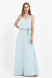 Spaghetti Straps Chiffon Bridesmaid Dress Boho Floor Length Formal Evening Dresses Gowns