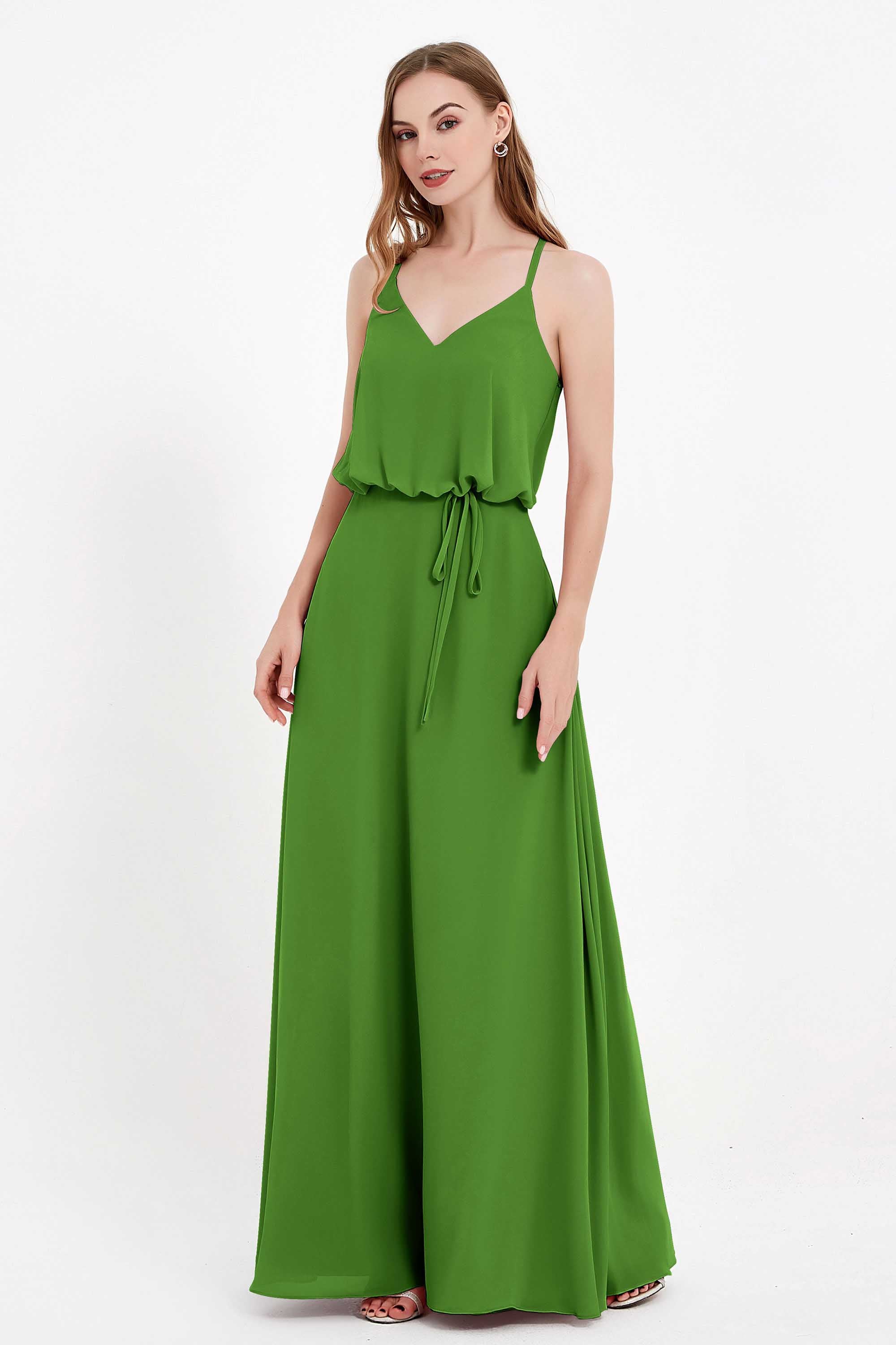 Spaghetti Straps Chiffon Bridesmaid Dress Boho Floor Length Formal Evening Dresses Gowns