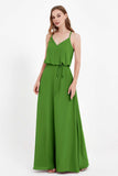 Spaghetti Straps Chiffon Bridesmaid Dress Boho Floor Length Formal Evening Dresses Gowns
