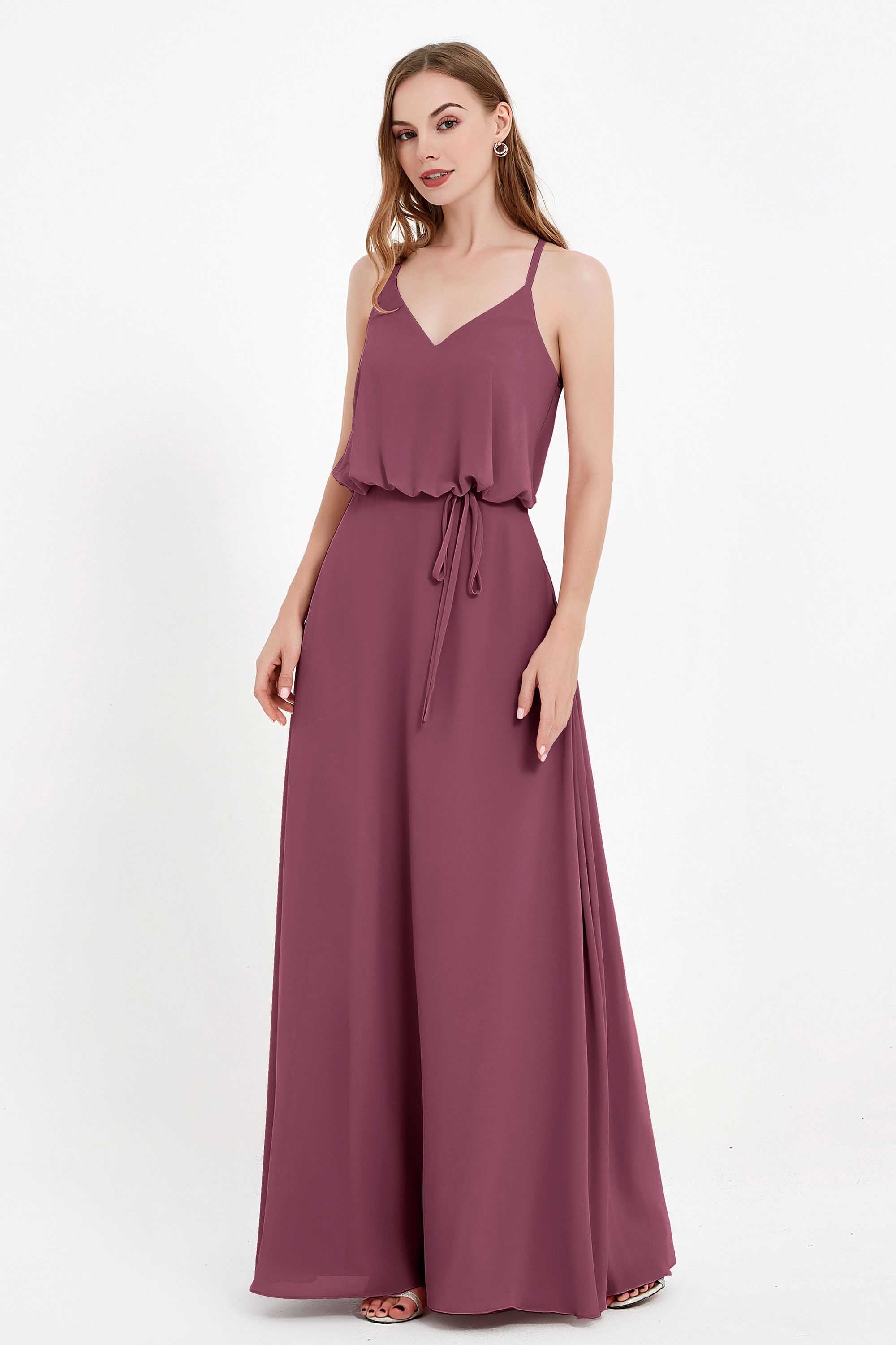 Spaghetti Straps Chiffon Bridesmaid Dress Boho Floor Length Formal Evening Dresses Gowns