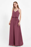 Spaghetti Straps Chiffon Bridesmaid Dress Boho Floor Length Formal Evening Dresses Gowns