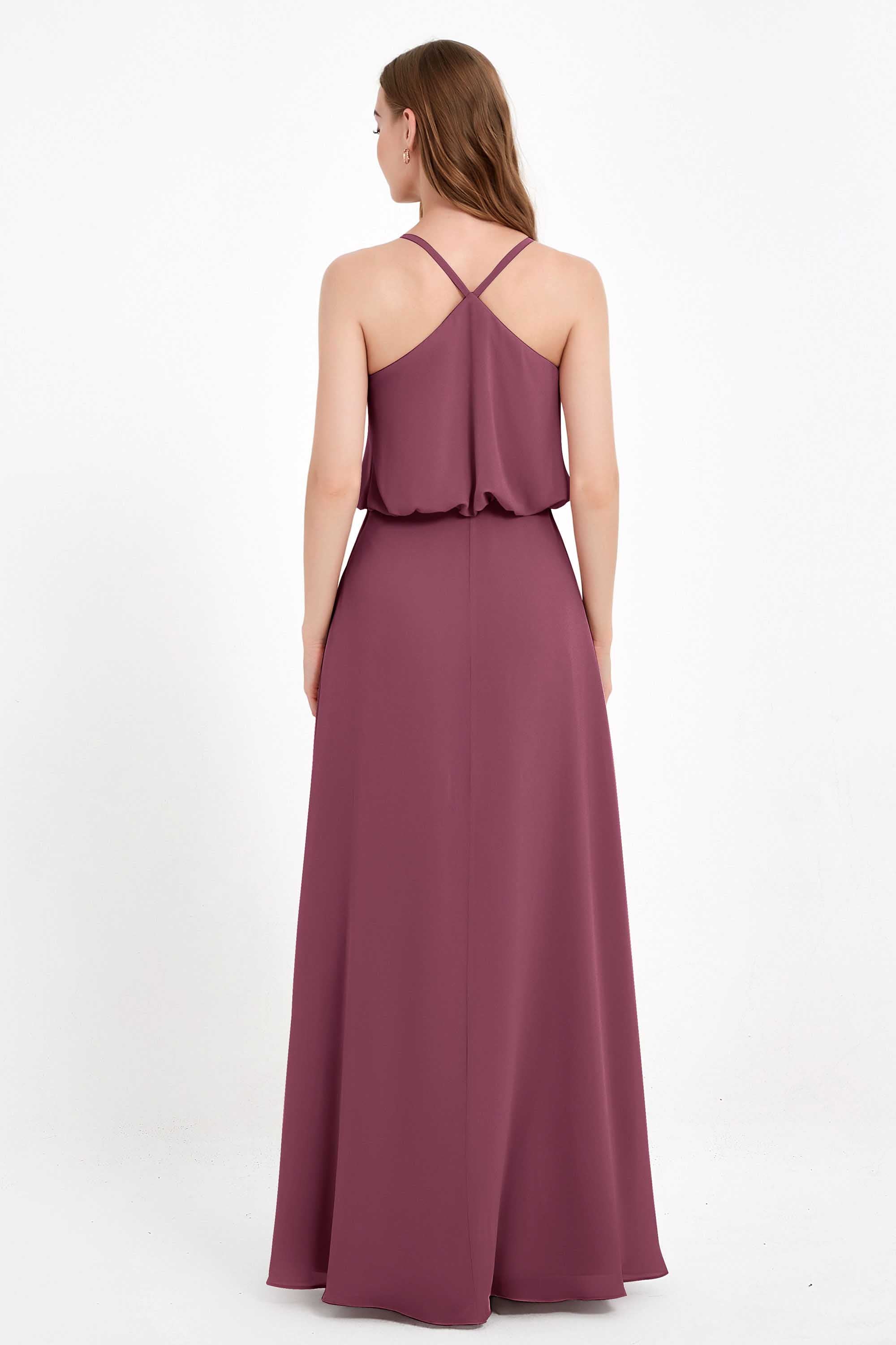Spaghetti Straps Chiffon Bridesmaid Dress Boho Floor Length Formal Evening Dresses Gowns
