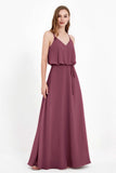 Spaghetti Straps Chiffon Bridesmaid Dress Boho Floor Length Formal Evening Dresses Gowns