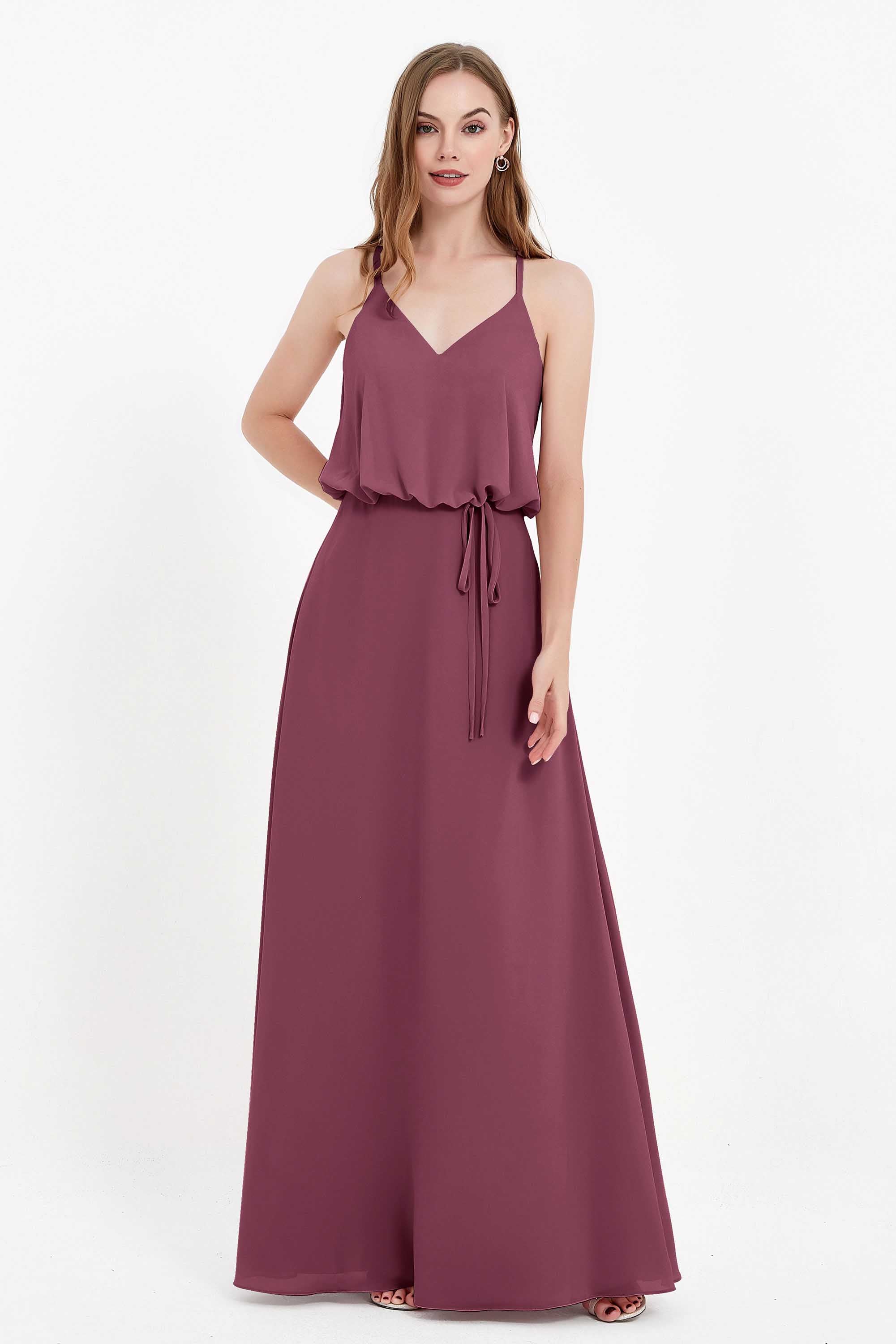 Spaghetti Straps Chiffon Bridesmaid Dress Boho Floor Length Formal Evening Dresses Gowns