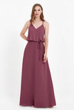 Spaghetti Straps Chiffon Bridesmaid Dress Boho Floor Length Formal Evening Dresses Gowns