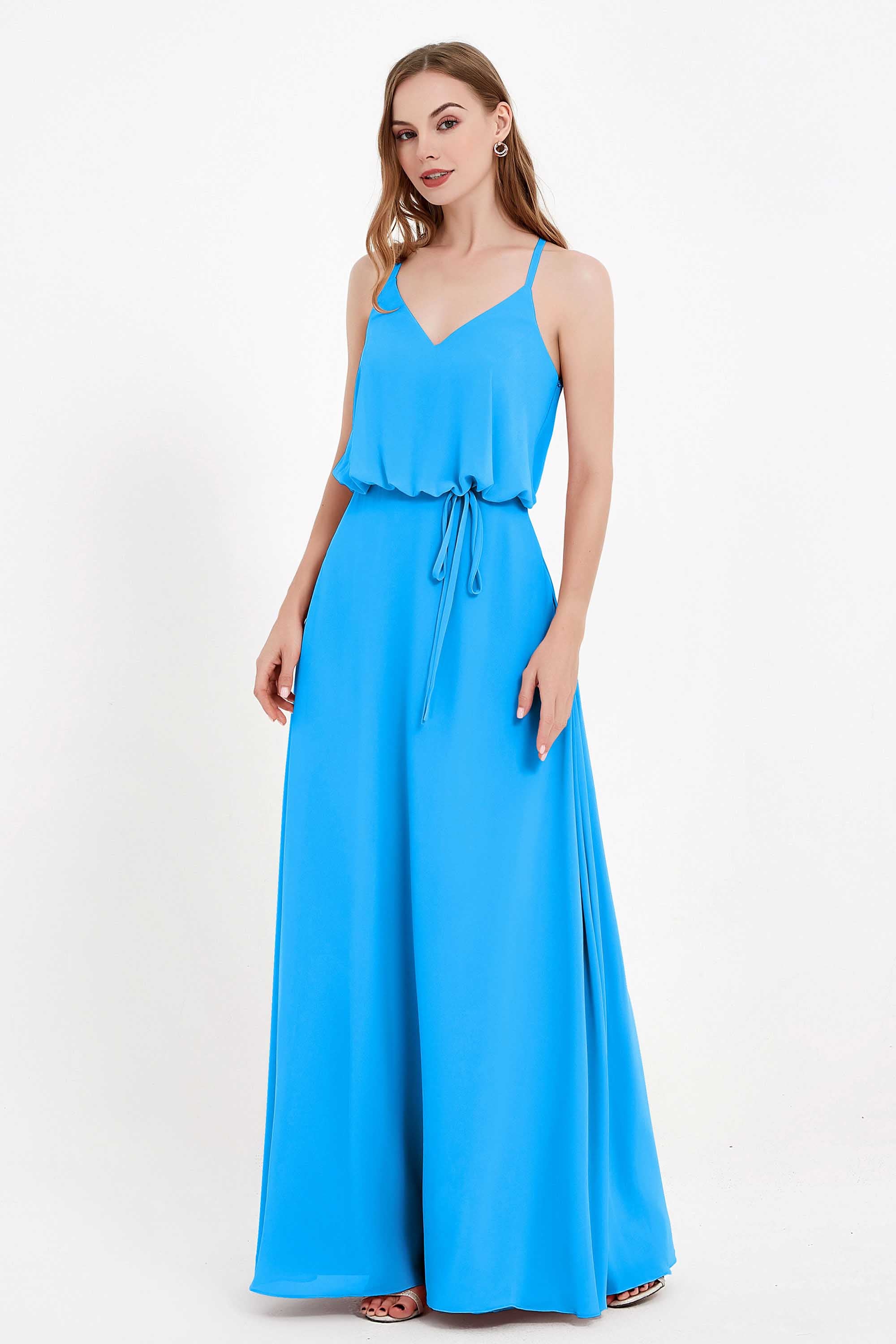 Spaghetti Straps Chiffon Bridesmaid Dress Boho Floor Length Formal Evening Dresses Gowns
