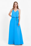 Spaghetti Straps Chiffon Bridesmaid Dress Boho Floor Length Formal Evening Dresses Gowns