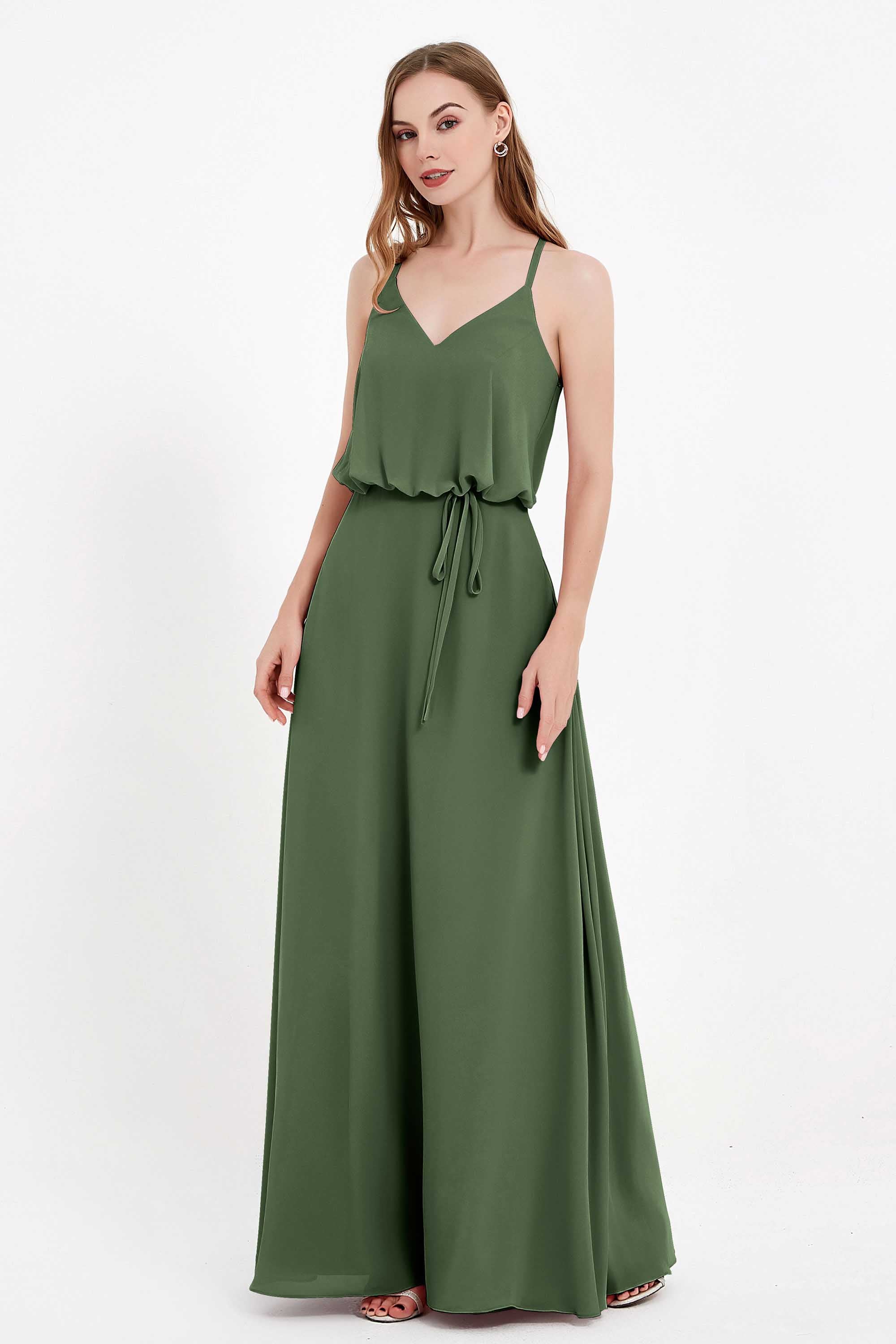 Spaghetti Straps Chiffon Bridesmaid Dress Boho Floor Length Formal Evening Dresses Gowns