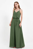 Spaghetti Straps Chiffon Bridesmaid Dress Boho Floor Length Formal Evening Dresses Gowns