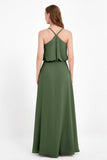 Spaghetti Straps Chiffon Bridesmaid Dress Boho Floor Length Formal Evening Dresses Gowns