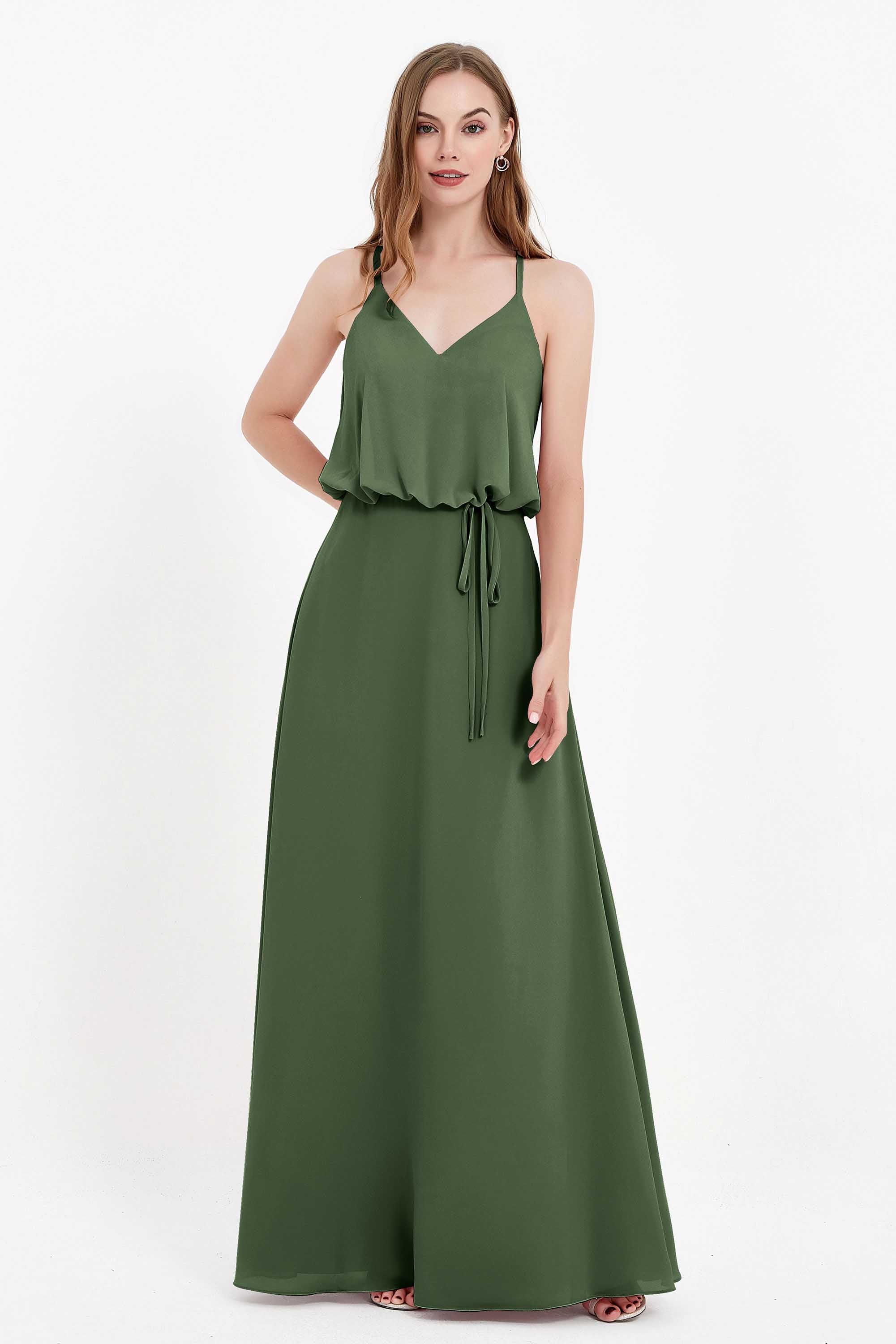 Spaghetti Straps Chiffon Bridesmaid Dress Boho Floor Length Formal Evening Dresses Gowns