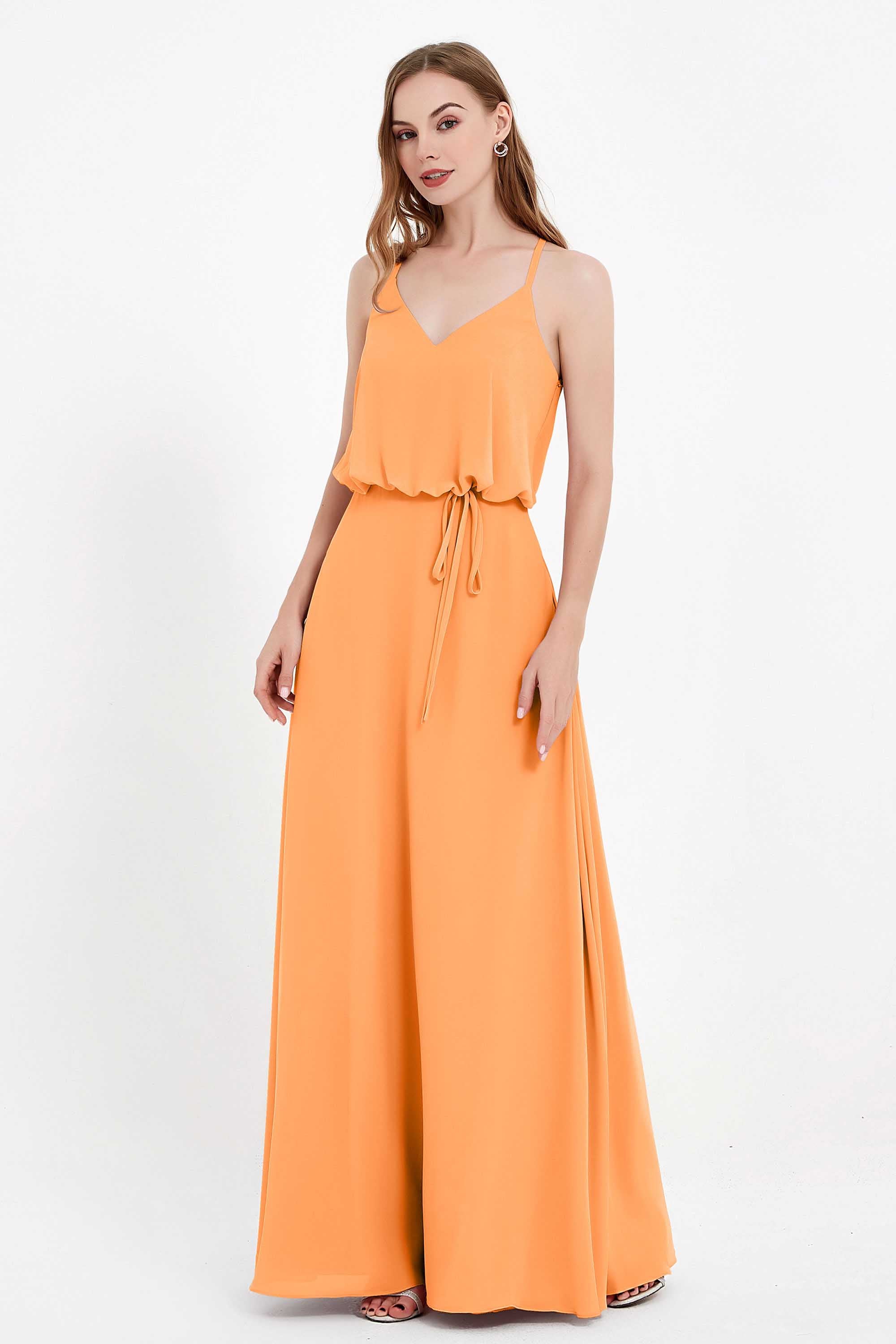 Spaghetti Straps Chiffon Bridesmaid Dress Boho Floor Length Formal Evening Dresses Gowns