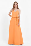Spaghetti Straps Chiffon Bridesmaid Dress Boho Floor Length Formal Evening Dresses Gowns