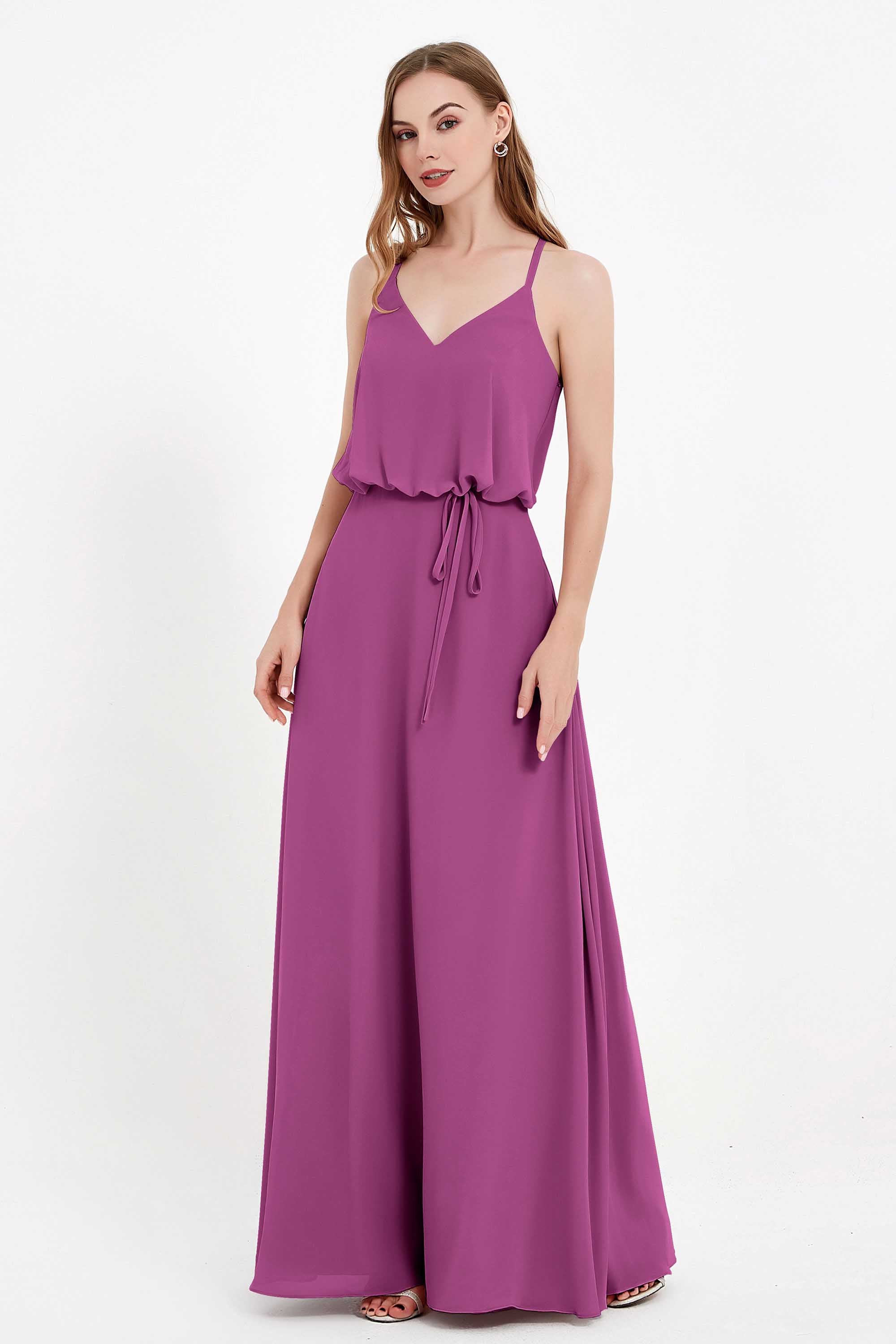 Spaghetti Straps Chiffon Bridesmaid Dress Boho Floor Length Formal Evening Dresses Gowns