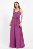 Spaghetti Straps Chiffon Bridesmaid Dress Boho Floor Length Formal Evening Dresses Gowns