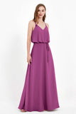 Spaghetti Straps Chiffon Bridesmaid Dress Boho Floor Length Formal Evening Dresses Gowns