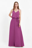 Spaghetti Straps Chiffon Bridesmaid Dress Boho Floor Length Formal Evening Dresses Gowns