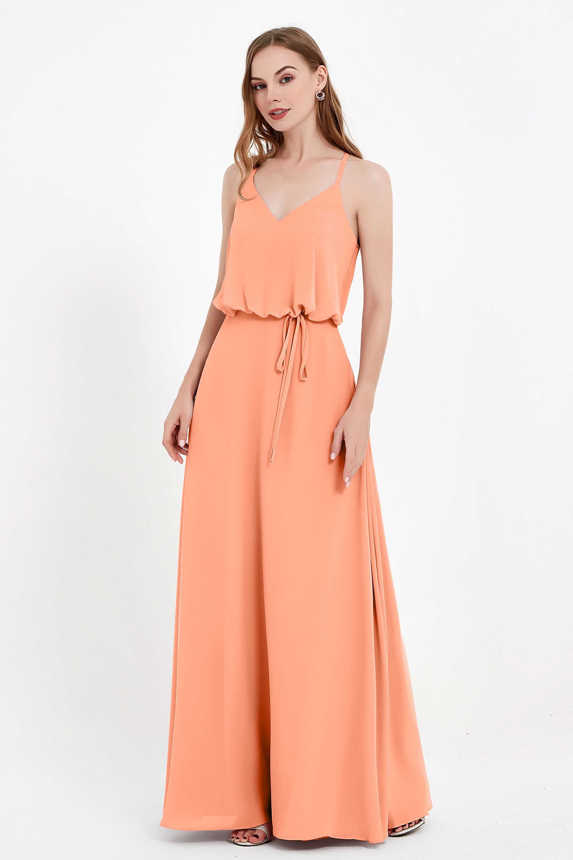 Spaghetti Straps Chiffon Bridesmaid Dress Boho Floor Length Formal Evening Dresses Gowns