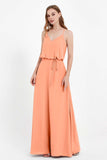 Spaghetti Straps Chiffon Bridesmaid Dress Boho Floor Length Formal Evening Dresses Gowns