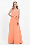 Spaghetti Straps Chiffon Bridesmaid Dress Boho Floor Length Formal Evening Dresses Gowns