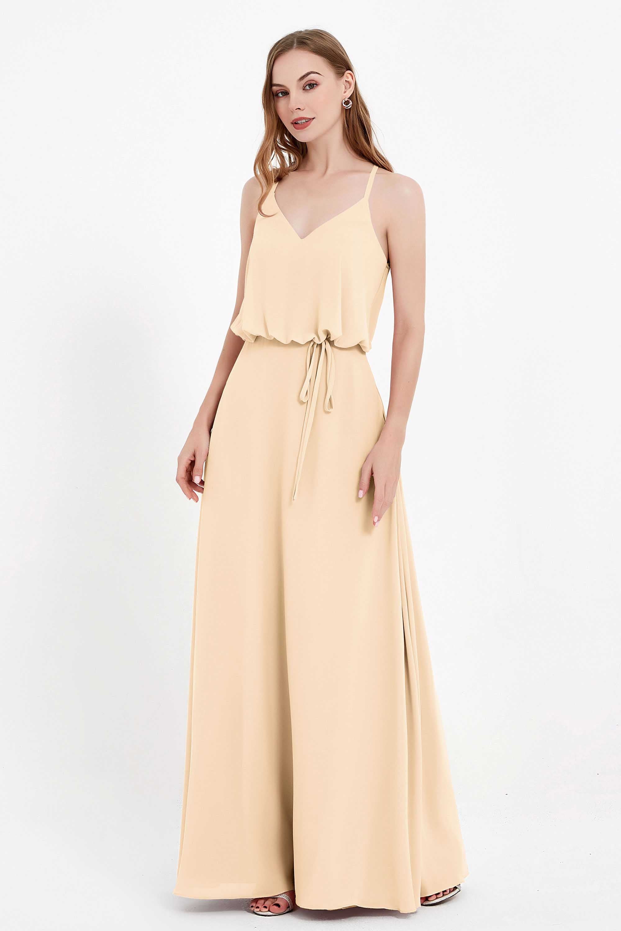 Spaghetti Straps Chiffon Bridesmaid Dress Boho Floor Length Formal Evening Dresses Gowns