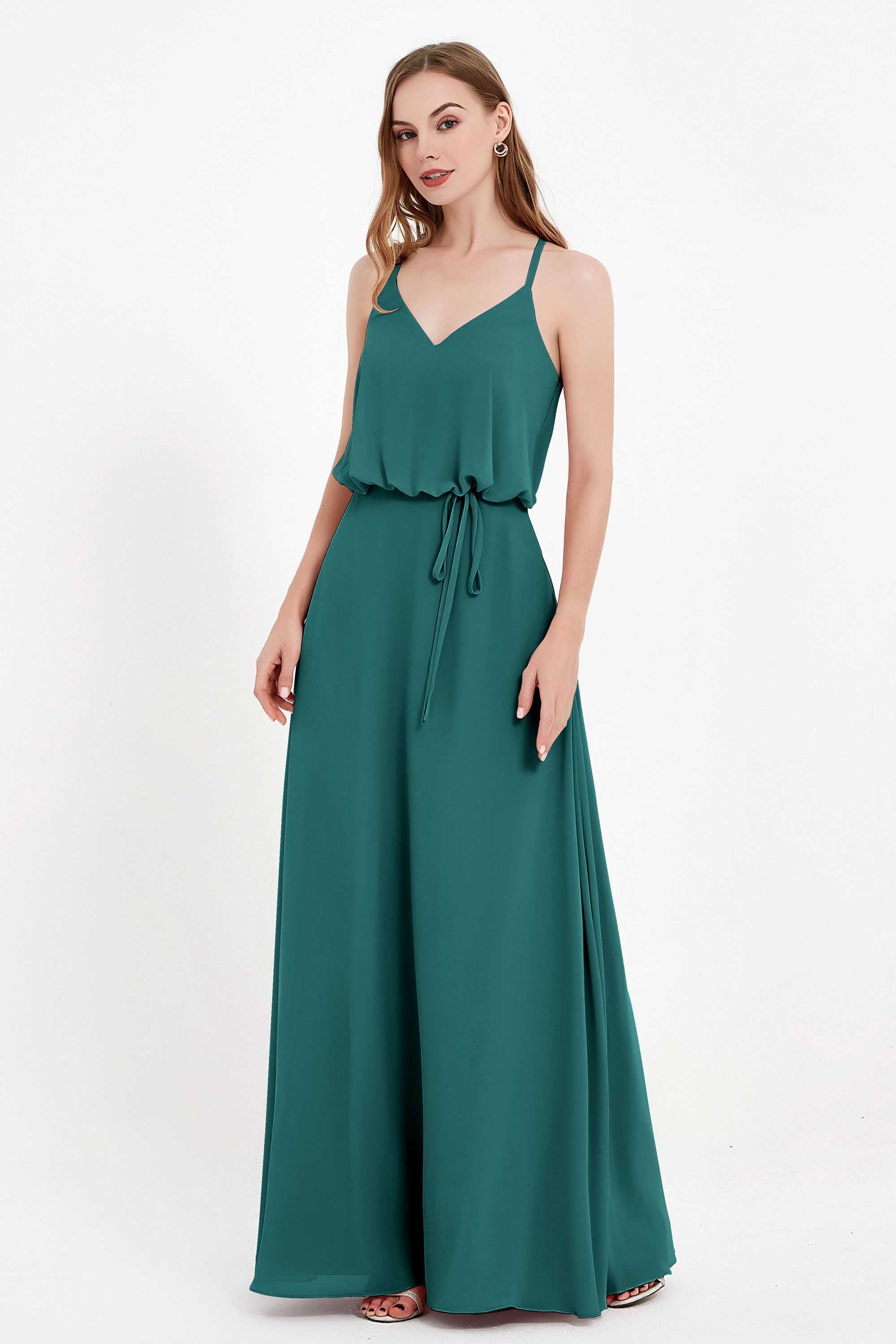 Spaghetti Straps Chiffon Bridesmaid Dress Boho Floor Length Formal Evening Dresses Gowns