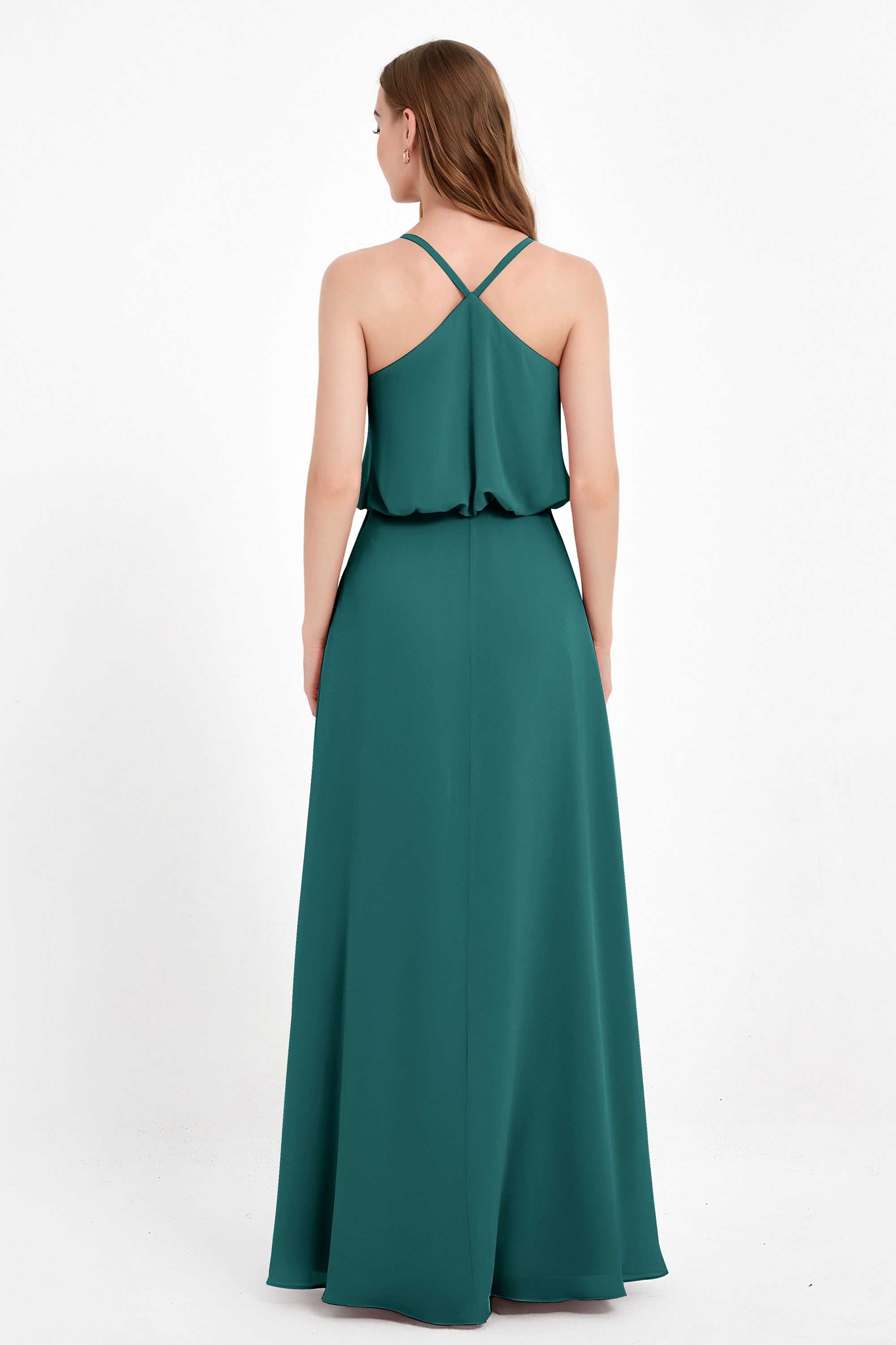 Spaghetti Straps Chiffon Bridesmaid Dress Boho Floor Length Formal Evening Dresses Gowns