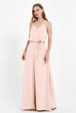 Spaghetti Straps Chiffon Bridesmaid Dress Boho Floor Length Formal Evening Dresses Gowns