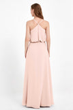Spaghetti Straps Chiffon Bridesmaid Dress Boho Floor Length Formal Evening Dresses Gowns